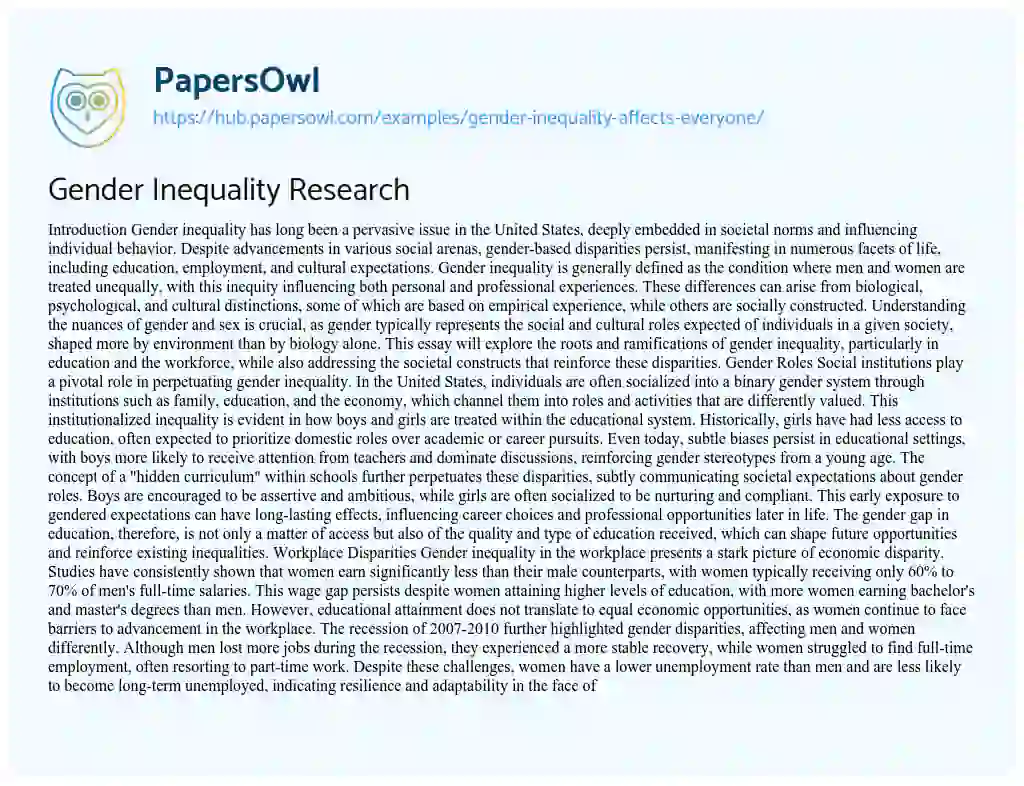 Essay on Gender Inequality Research