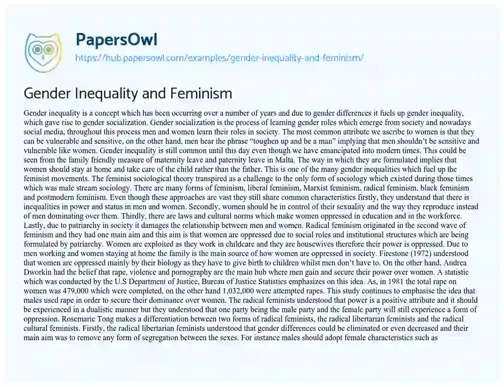 Essay on Gender Inequality and Feminism