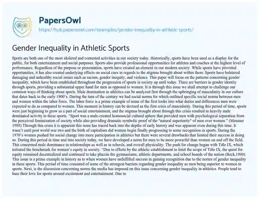 Essay on Gender Inequality in Athletic Sports
