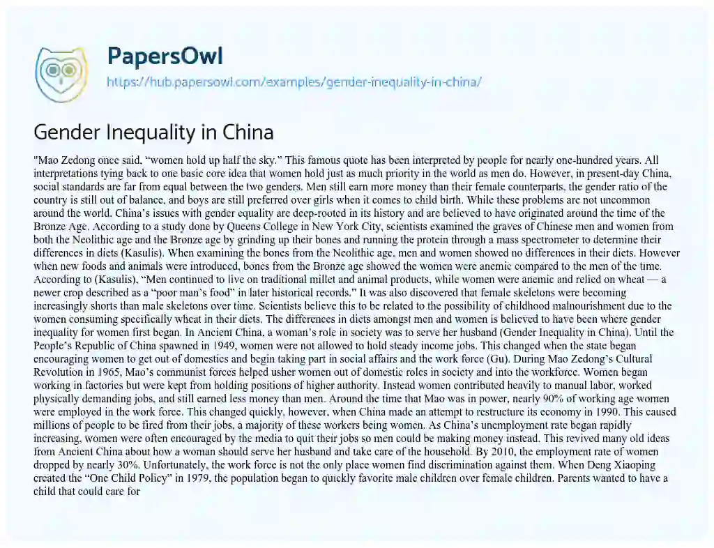Essay on Gender Inequality in China