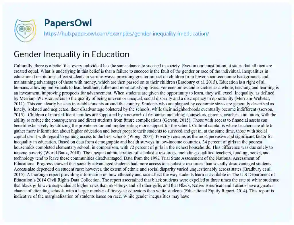 Essay on Gender Inequality in Education