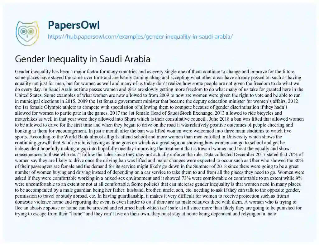 Essay on Gender Inequality in Saudi Arabia