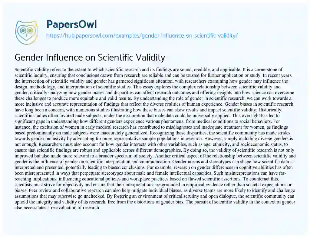 Essay on Gender Influence on Scientific Validity