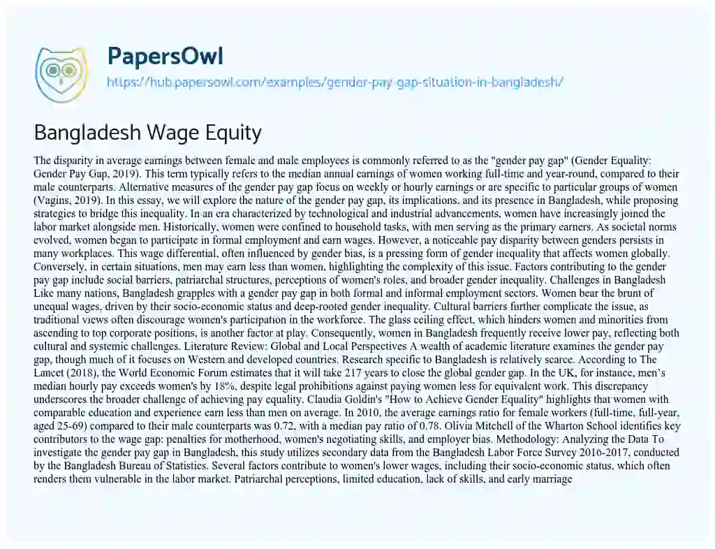Essay on Bangladesh Wage Equity