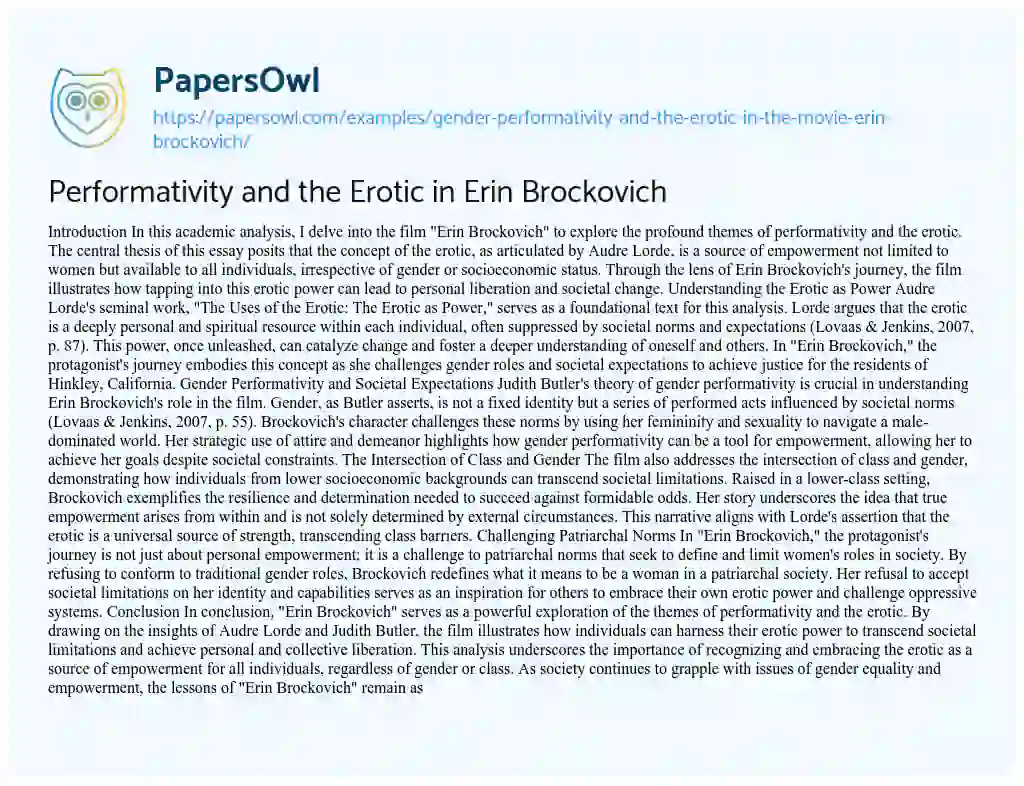 Essay on Performativity and the Erotic in Erin Brockovich