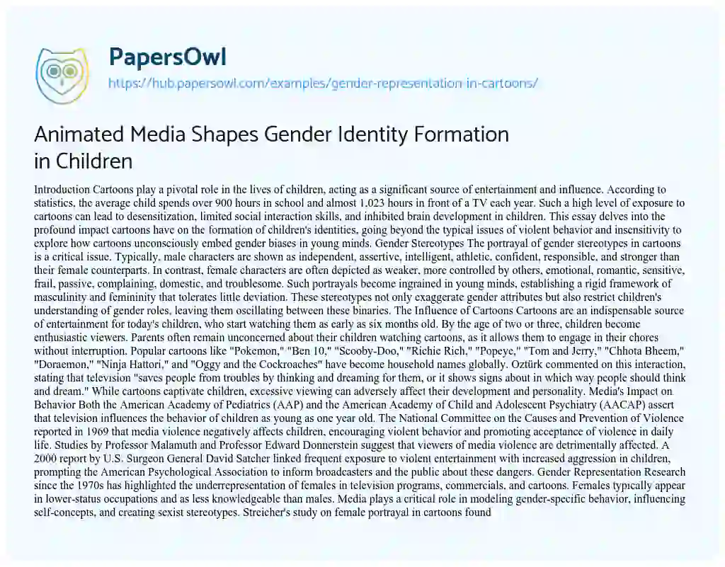 Essay on Animated Media Shapes Gender Identity Formation in Children