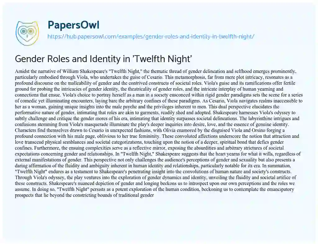 Essay on Gender Roles and Identity in ‘Twelfth Night’
