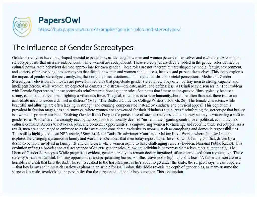 Essay on The Influence of Gender Stereotypes