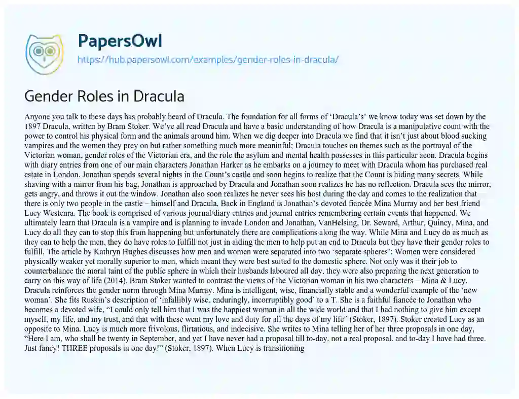 Essay on Gender Roles in Dracula
