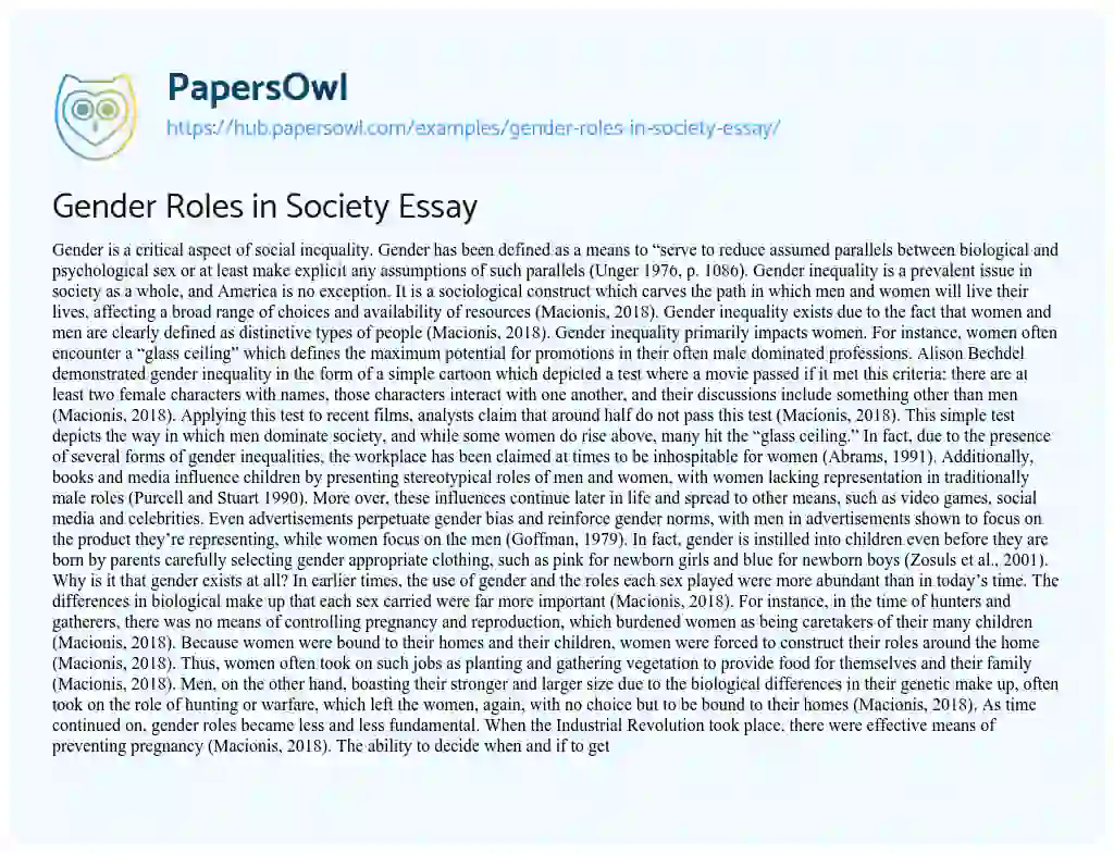 Essay on Gender Roles in Society Essay