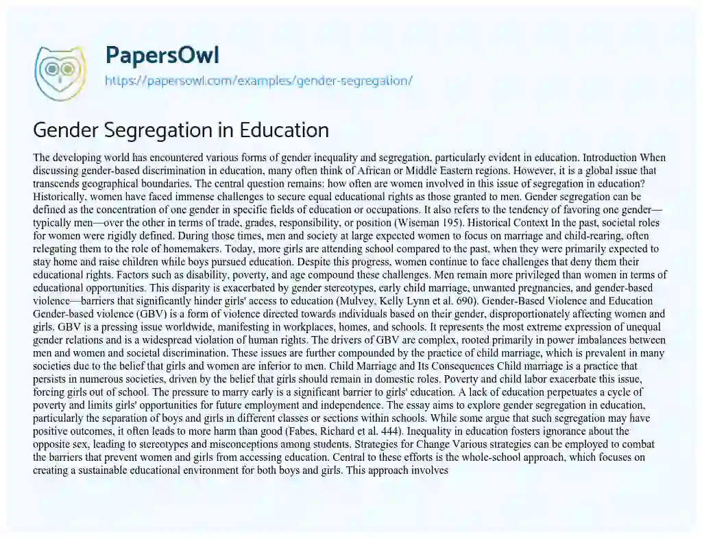 Essay on Gender Segregation in Education