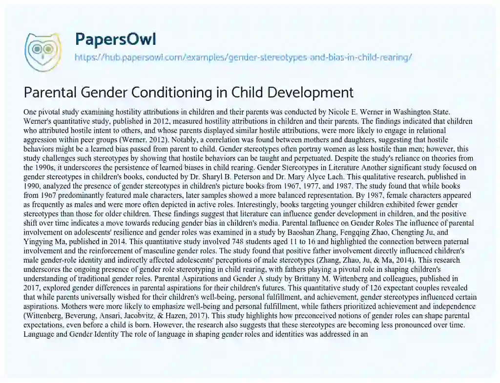 Essay on Parental Gender Conditioning in Child Development