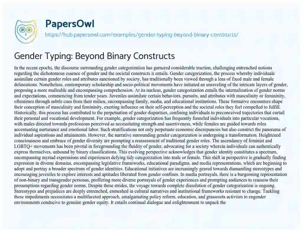 Essay on Gender Typing: Beyond Binary Constructs