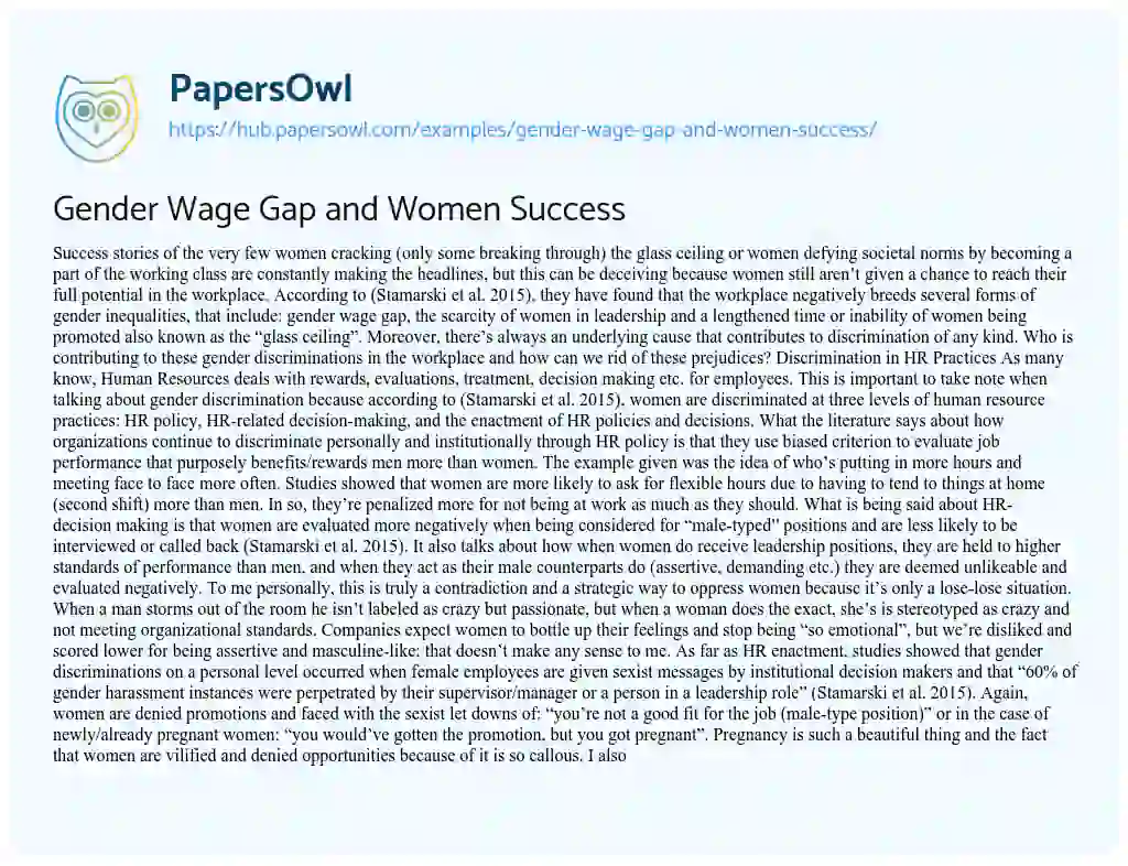 Essay on Gender Wage Gap and Women Success