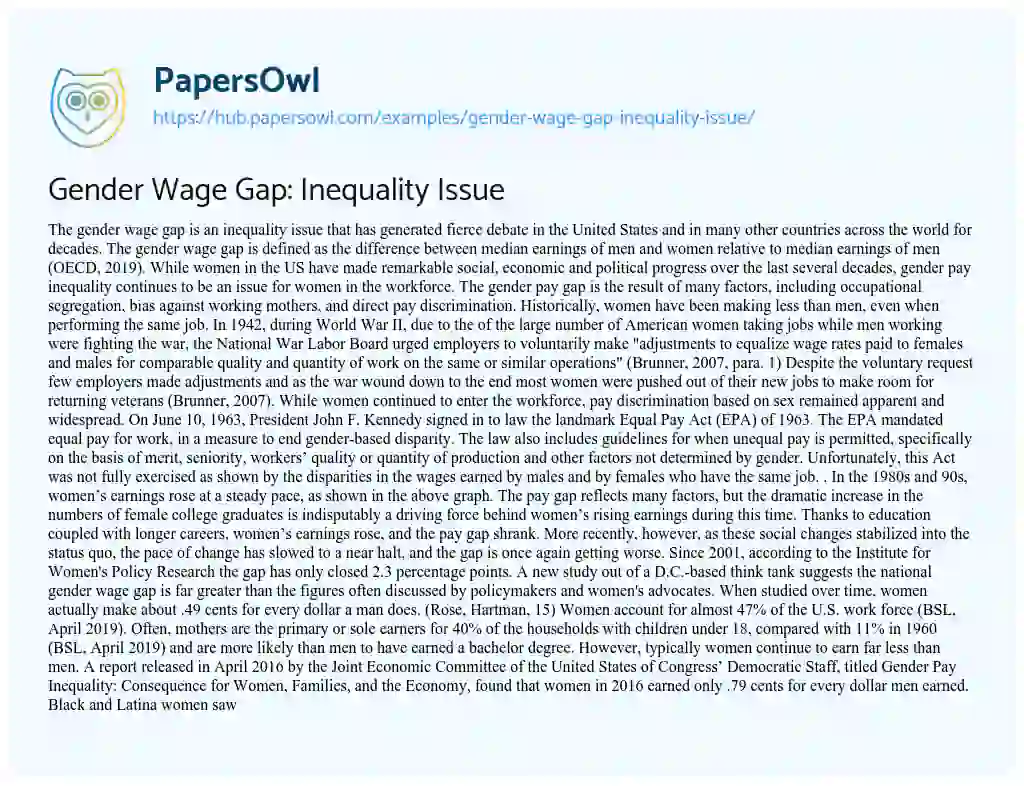 Essay on Gender Wage Gap: Inequality Issue