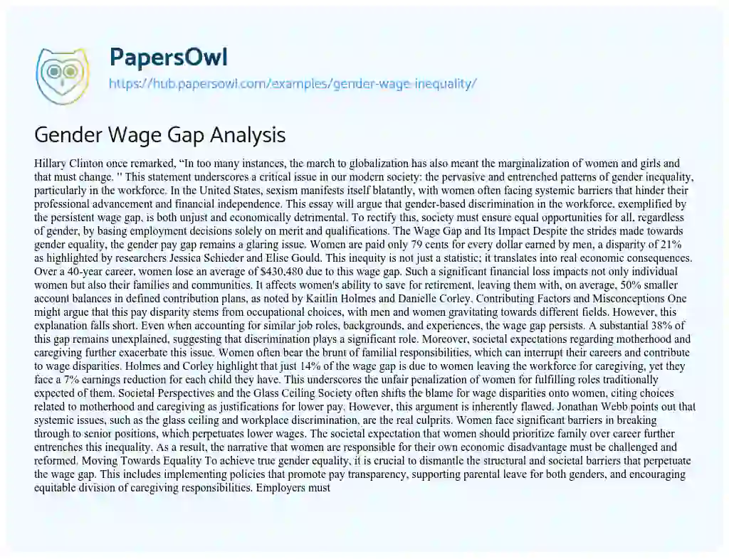 Essay on Gender Wage Gap Analysis