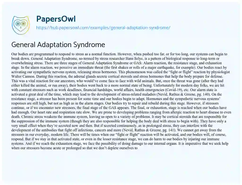 Essay on General Adaptation Syndrome