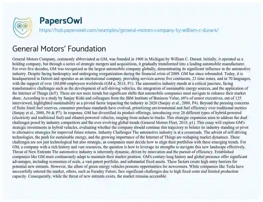 Essay on General Motors’ Foundation