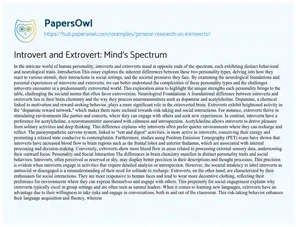 Essay on Introvert and Extrovert: Mind’s Spectrum