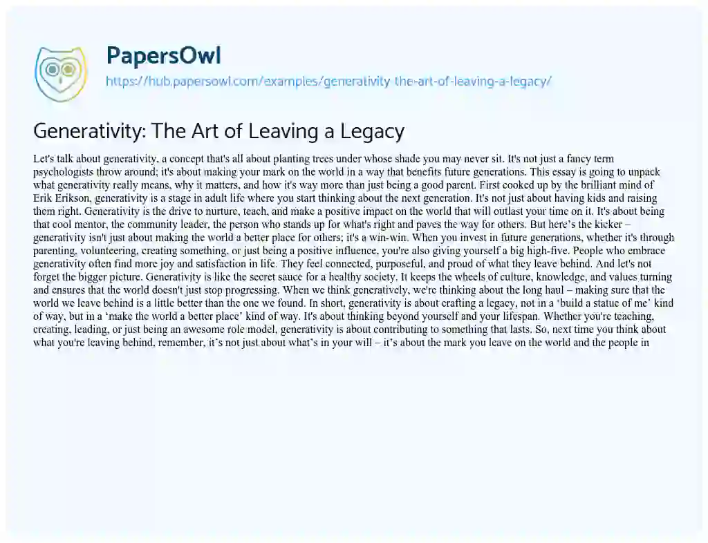 Essay on Generativity: The Art of Leaving a Legacy