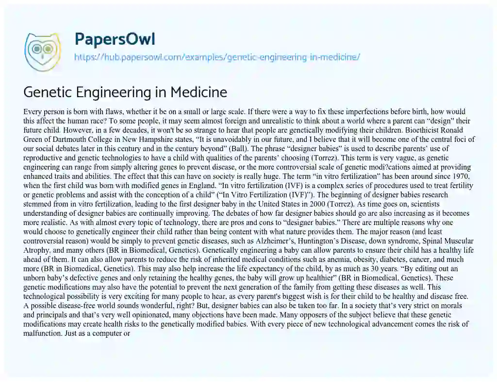 Essay on Genetic Engineering in Medicine