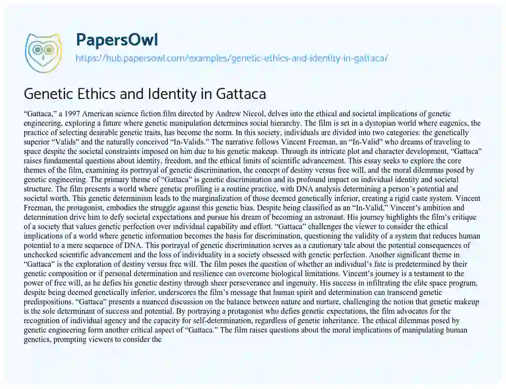Essay on Genetic Ethics and Identity in Gattaca