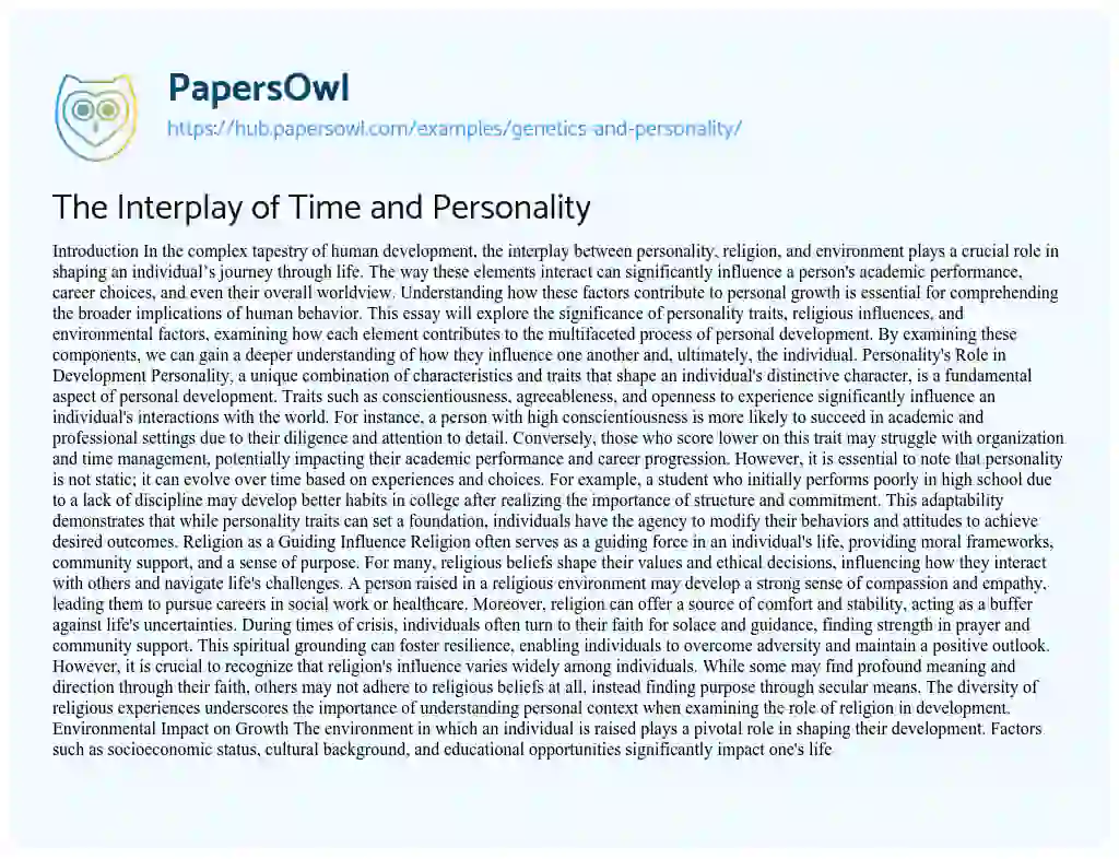 Essay on The Interplay of Time and Personality
