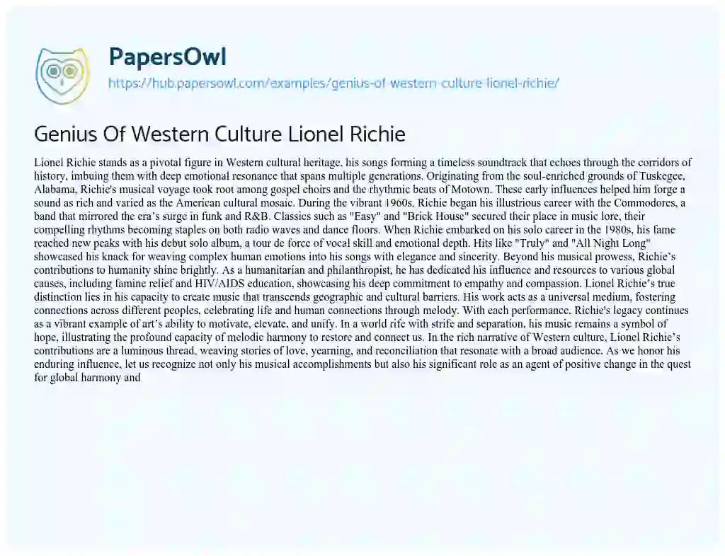 Essay on Genius Of Western Culture Lionel Richie