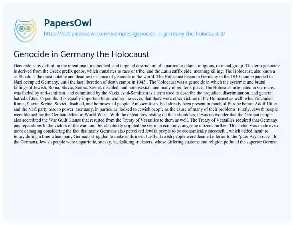 Essay on Genocide in Germany the Holocaust
