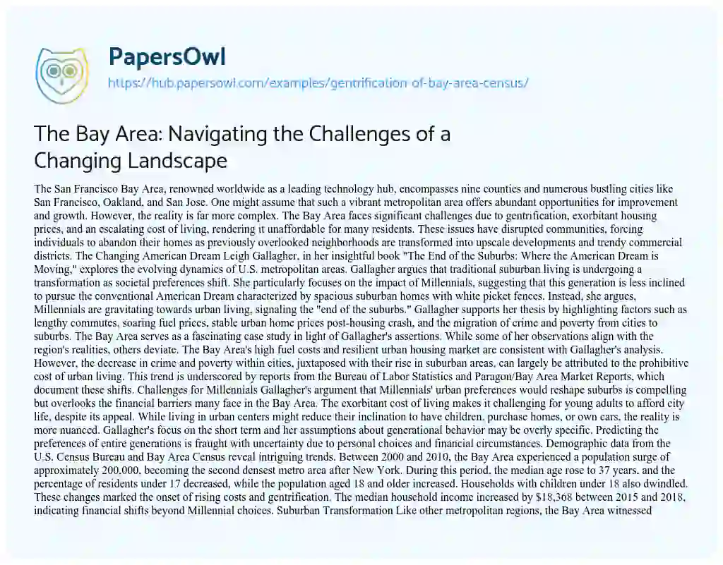 Essay on The Bay Area: Navigating the Challenges of a Changing Landscape