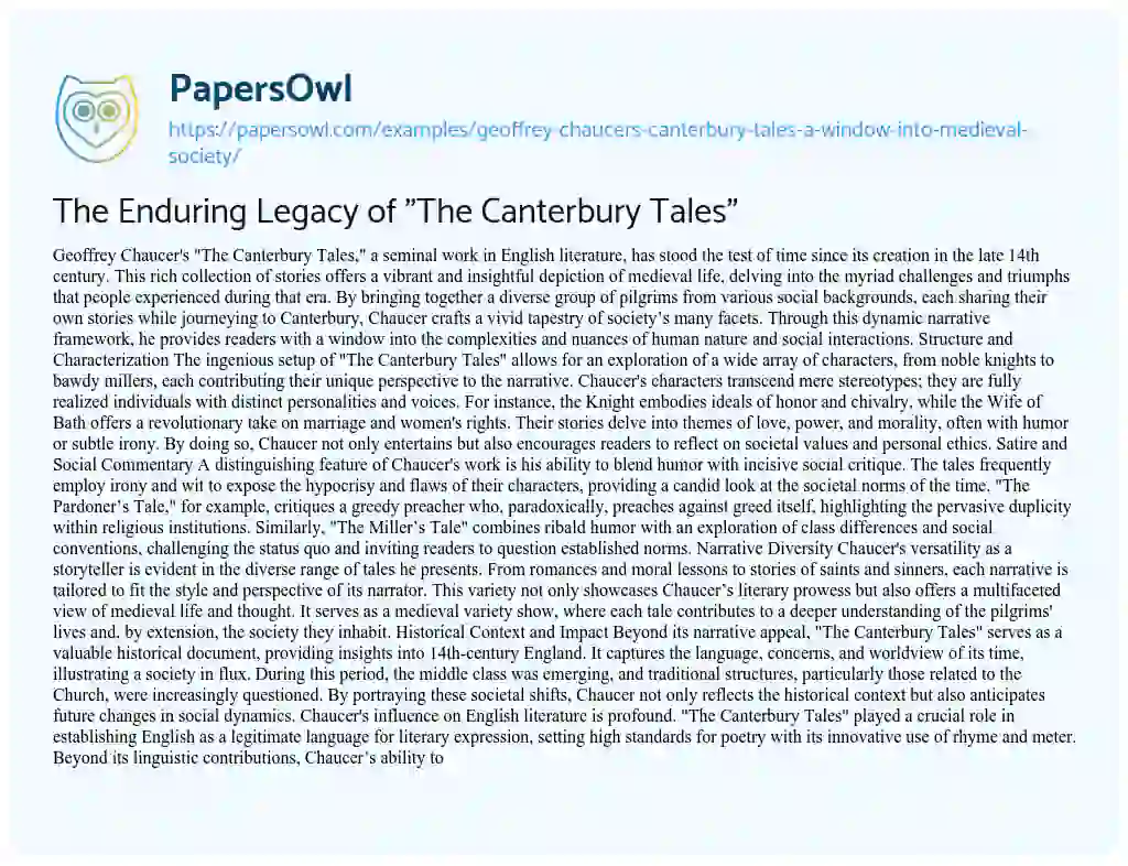 Essay on The Enduring Legacy of “The Canterbury Tales”