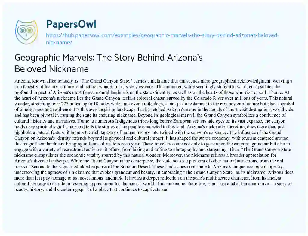 Essay on Geographic Marvels: The Story Behind Arizona’s Beloved Nickname