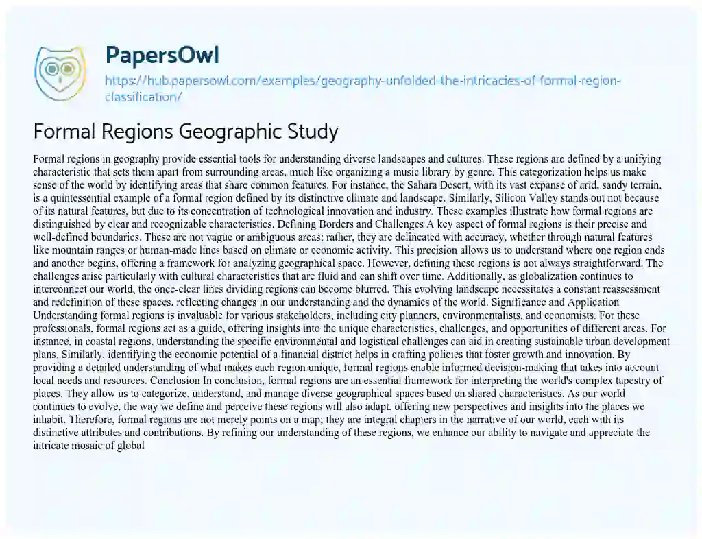 Essay on Formal Regions Geographic Study
