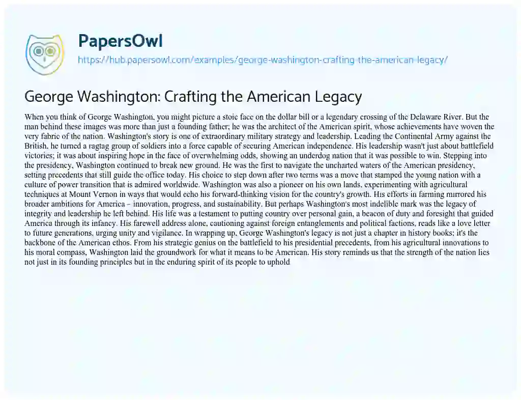 Essay on George Washington: Crafting the American Legacy