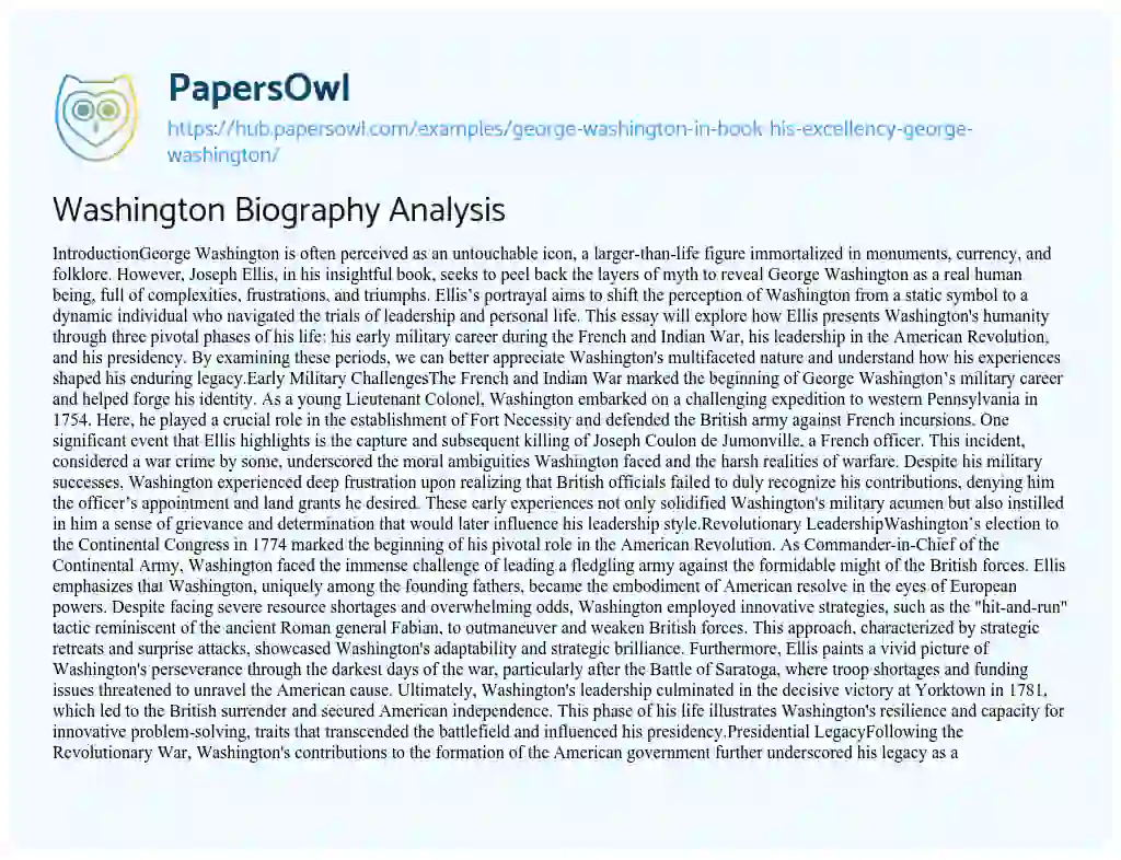 Essay on Washington Biography Analysis