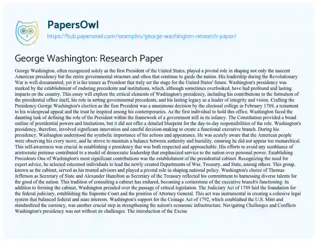 Essay on George Washington: Research Paper