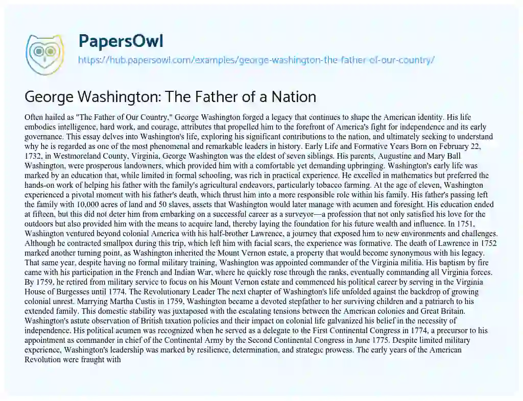 Essay on George Washington: The Father of a Nation