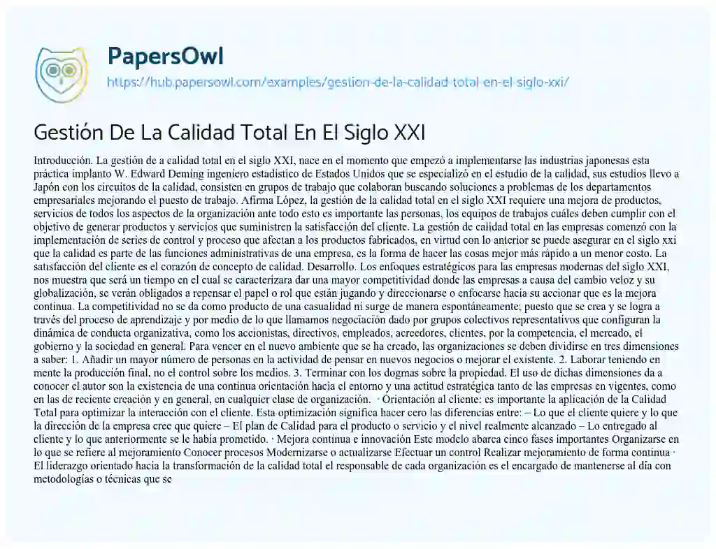 Essay on Gestión De La Calidad Total En El Siglo XXI