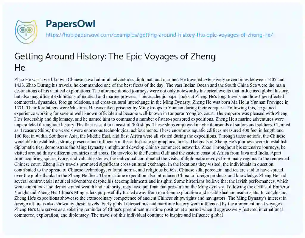 Essay on Getting Around History: The Epic Voyages of Zheng He