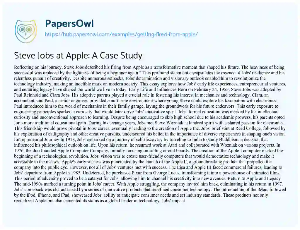Essay on Steve Jobs at Apple: A Case Study