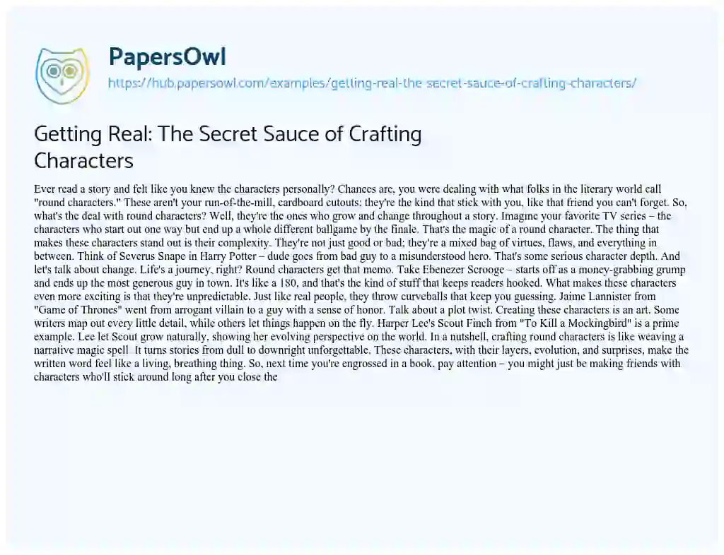 Essay on Getting Real: The Secret Sauce of Crafting Characters