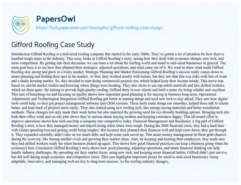 Essay on Gifford Roofing Case Study