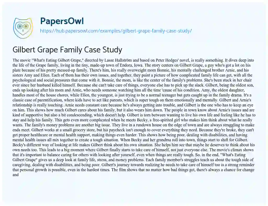 Essay on Gilbert Grape Family Case Study