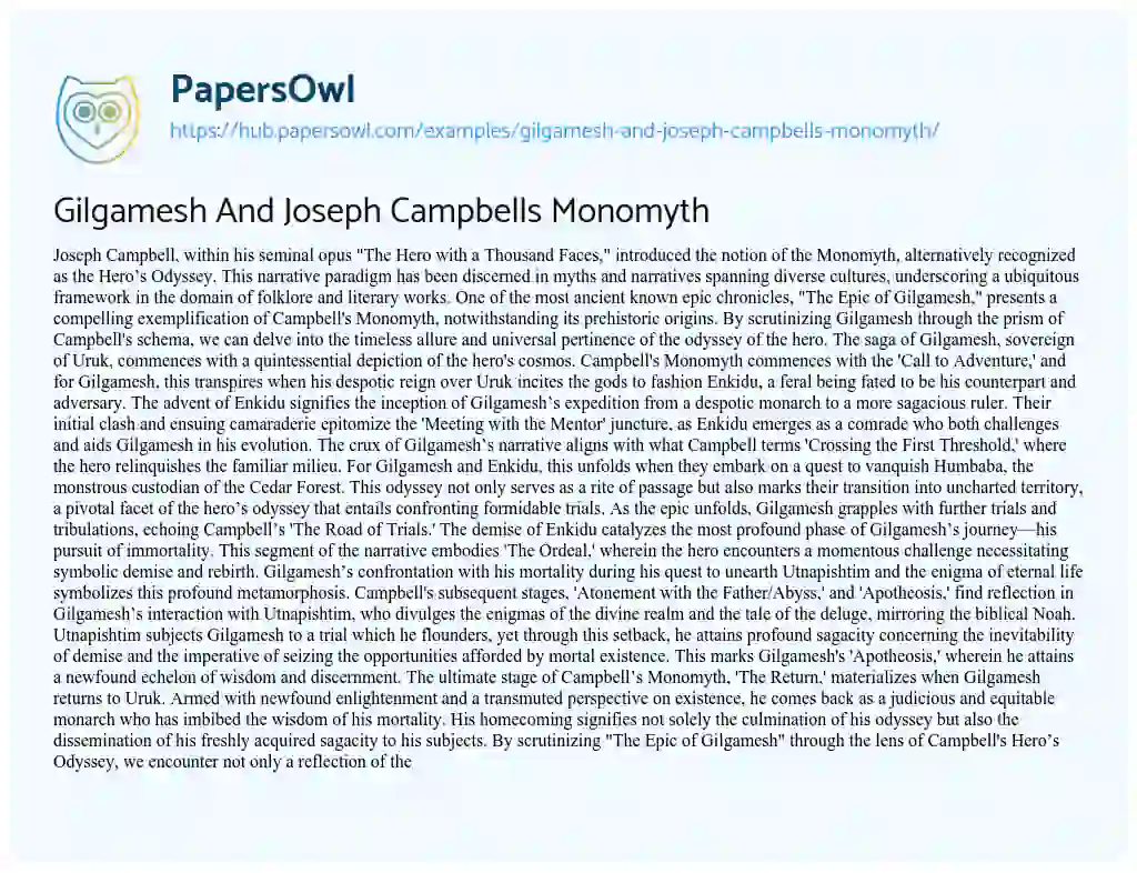 Essay on Gilgamesh And Joseph Campbells Monomyth