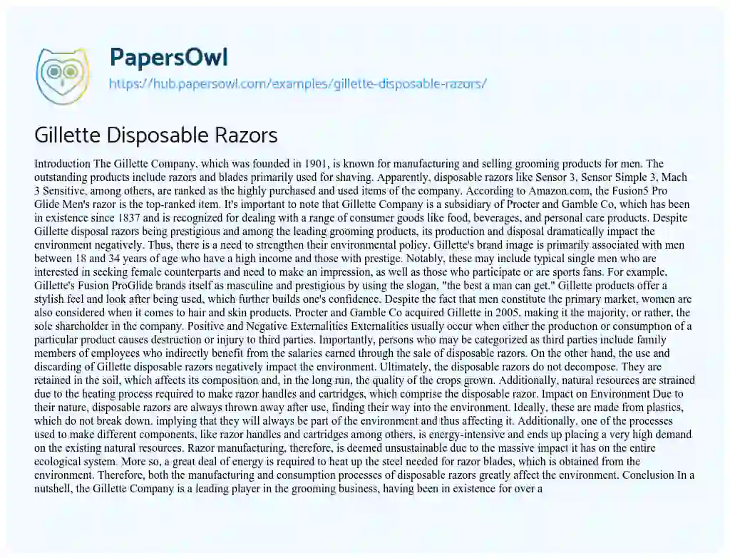 Essay on Gillette Disposable Razors