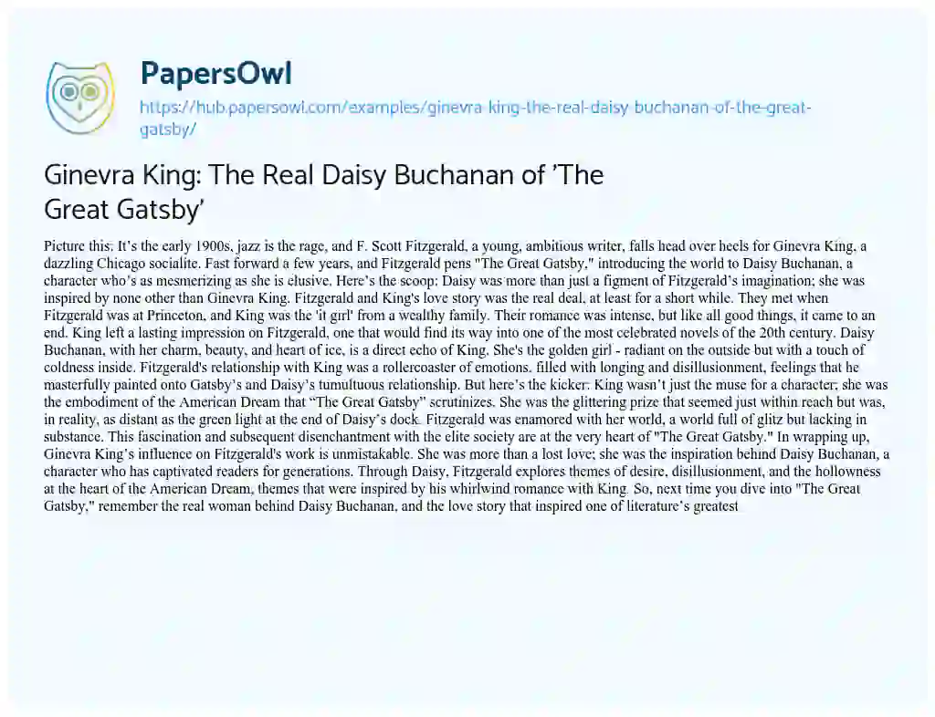 Essay on Ginevra King: The Real Daisy Buchanan of ‘The Great Gatsby’