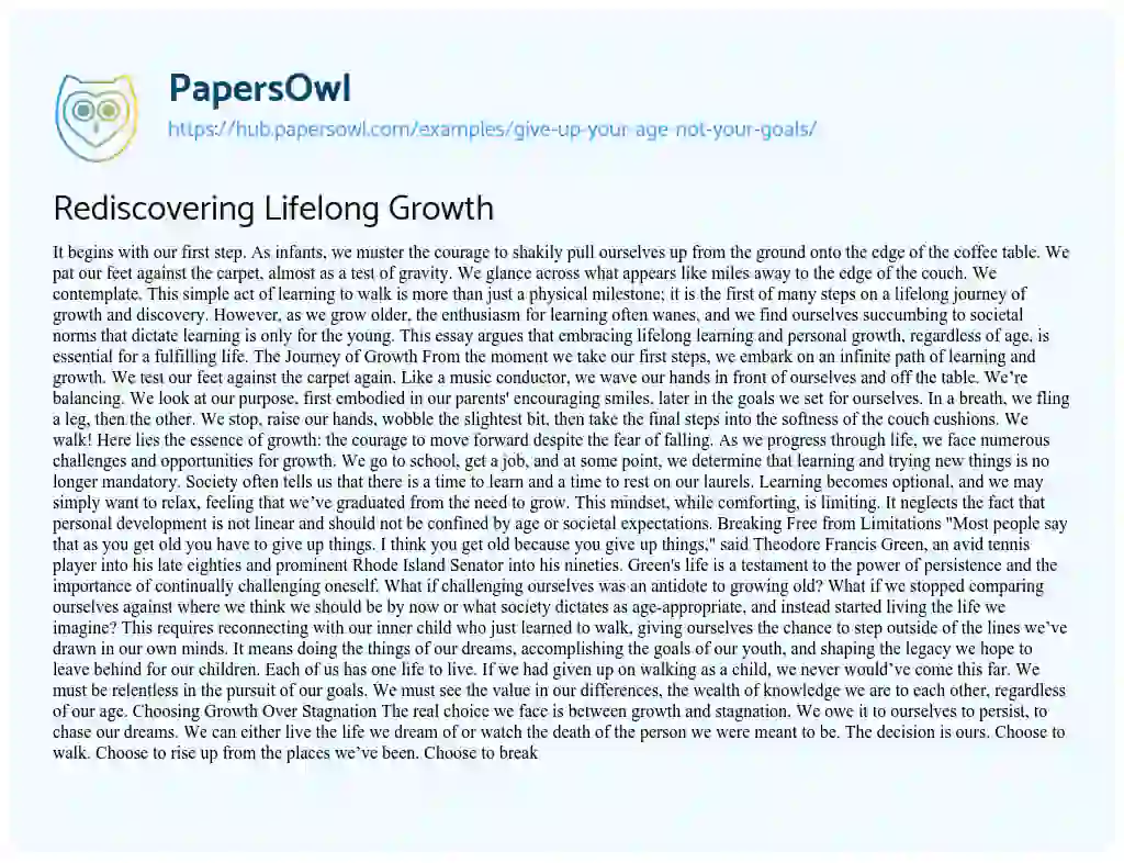 Essay on Rediscovering Lifelong Growth