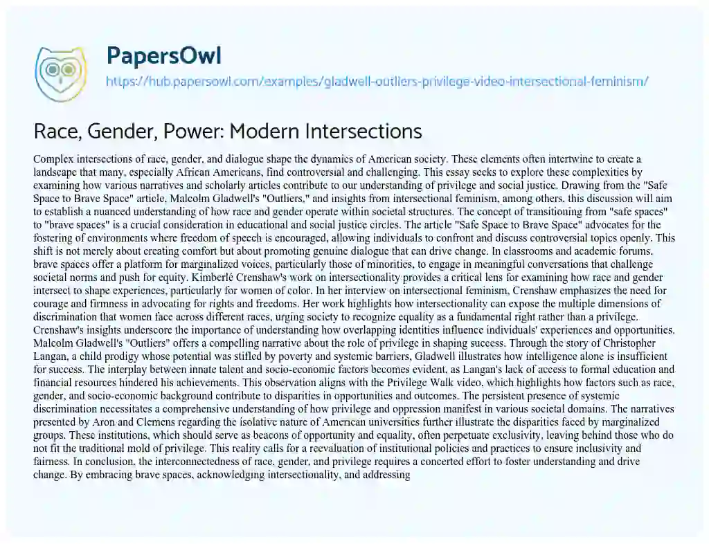Essay on Race, Gender, Power: Modern Intersections