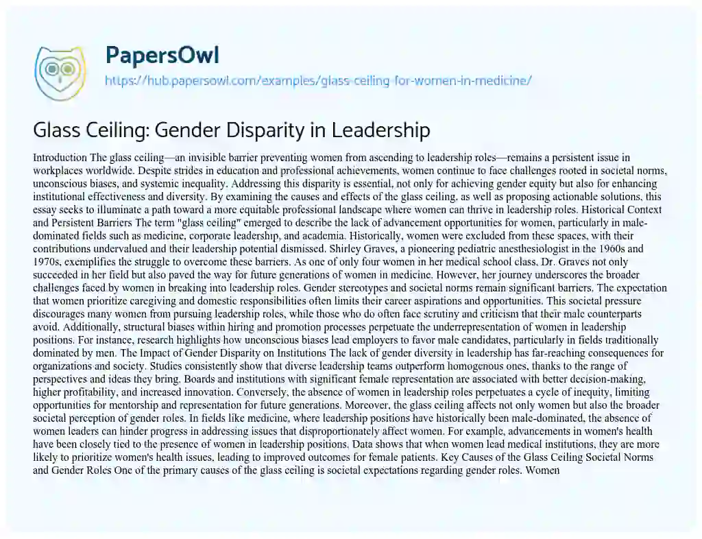 Essay on Glass Ceiling: Gender Disparity in Leadership