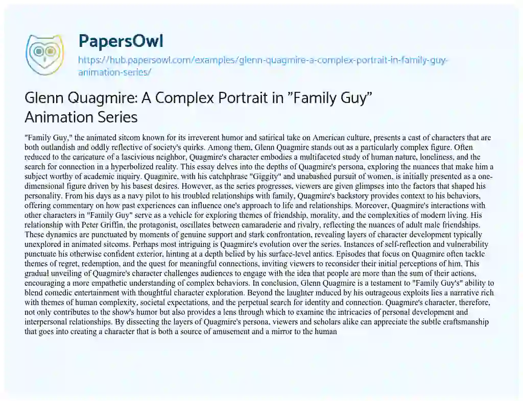 Essay on Glenn Quagmire: A Complex Portrait in “Family Guy” Animation Series